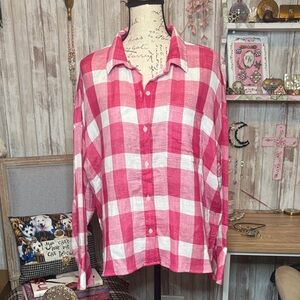 Sanctuary Pink and White Plaid Button-Down Shirt